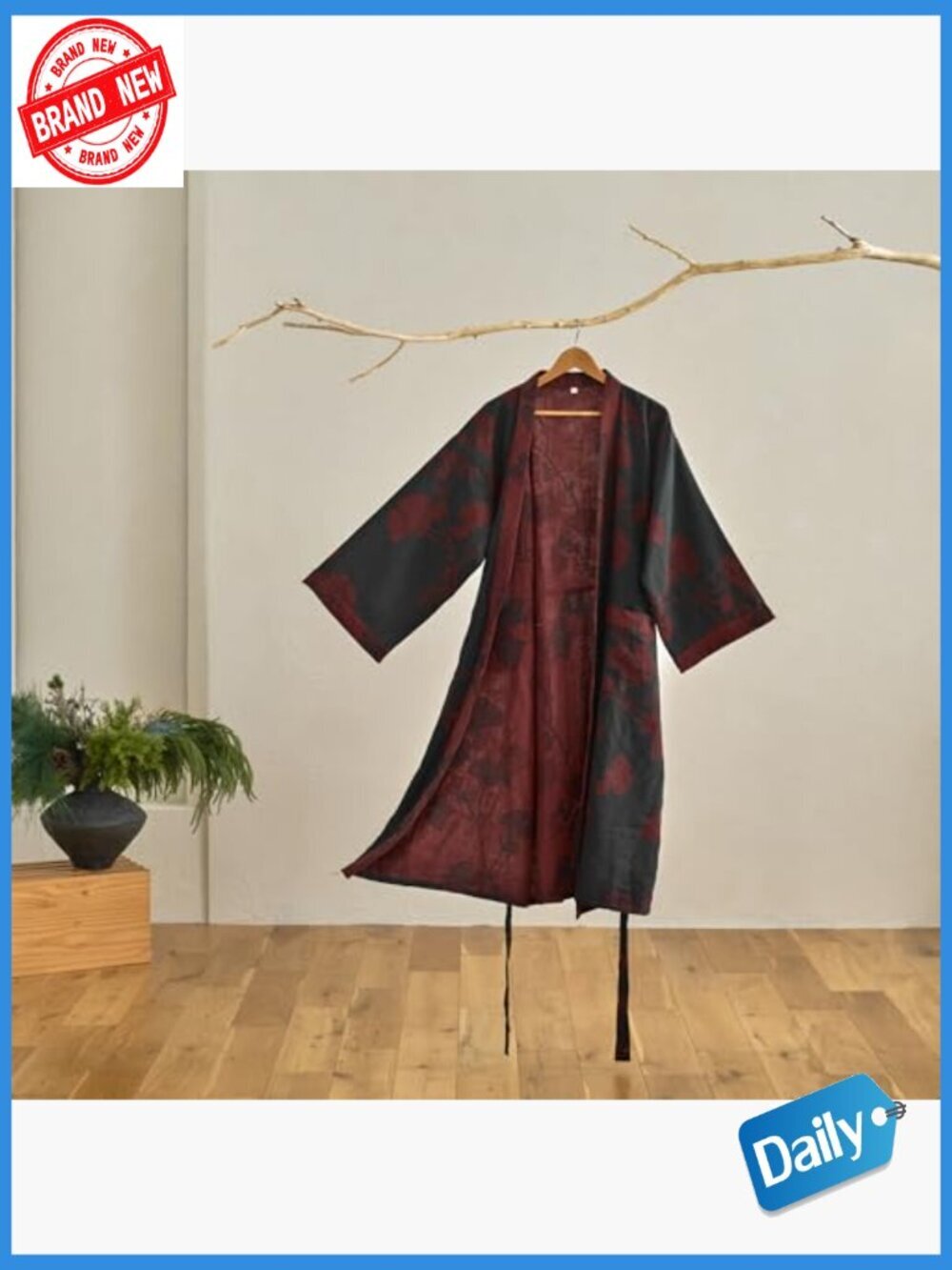 Cotton Gauze Kimono Robe, Long Loose Loungewear Nightgown - Picture 2 of 7